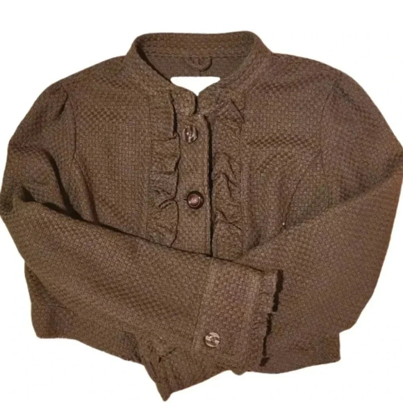 Decree by Anthropologie brown woven ruffled cropped jacket Size XL - Picture 5 of 9